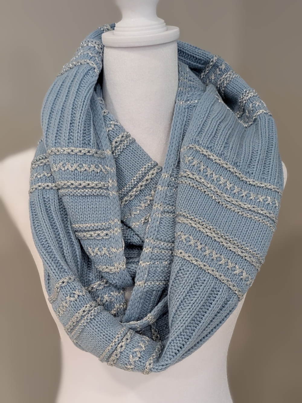 Charming Charlie Light Blue Knit Infinity Scarf with Silver Accents -NWT